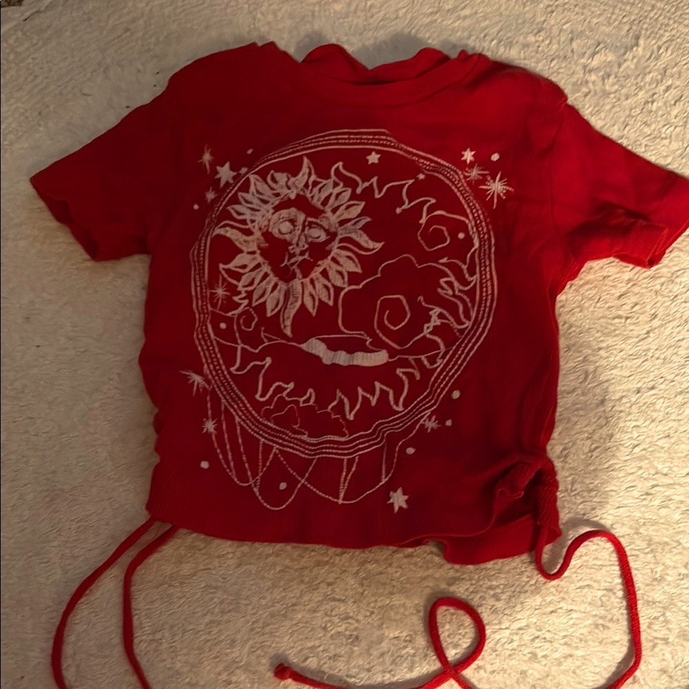 On Fire Red Short Sleeve Tee with Ornate Design
